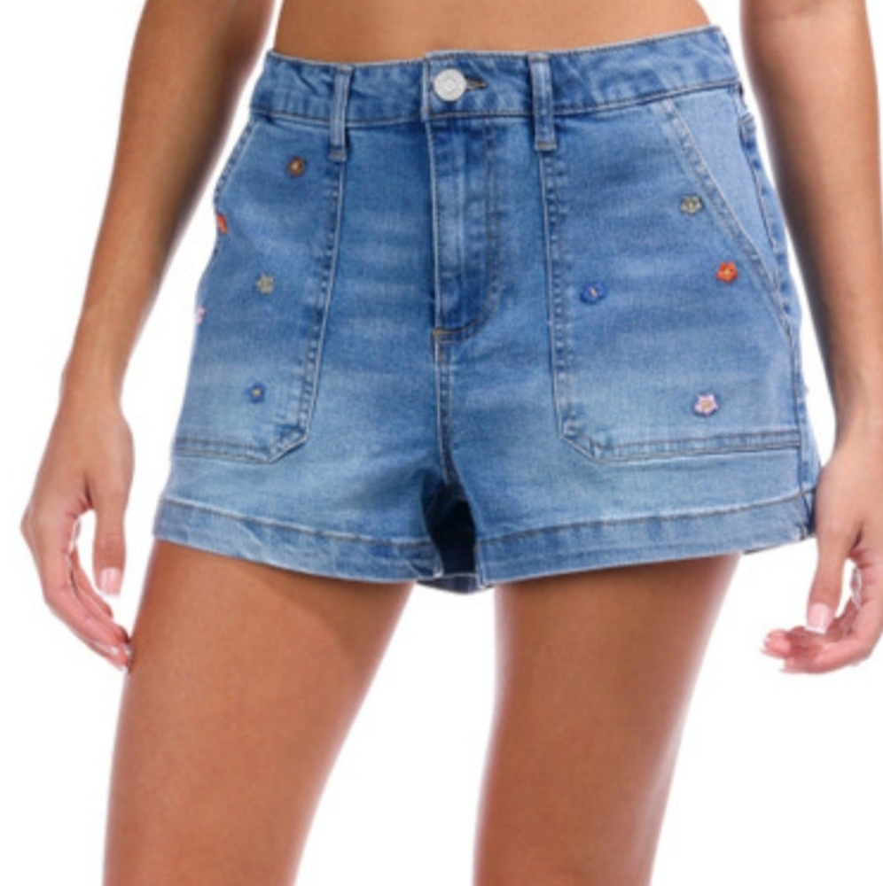 Adorable Embroidered Denim Cotton Flower Shorts